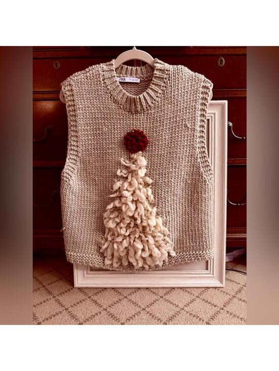 Zara Sweaters - Zara Embroidered and Embellished Christmas tree Knit Holiday vest M
